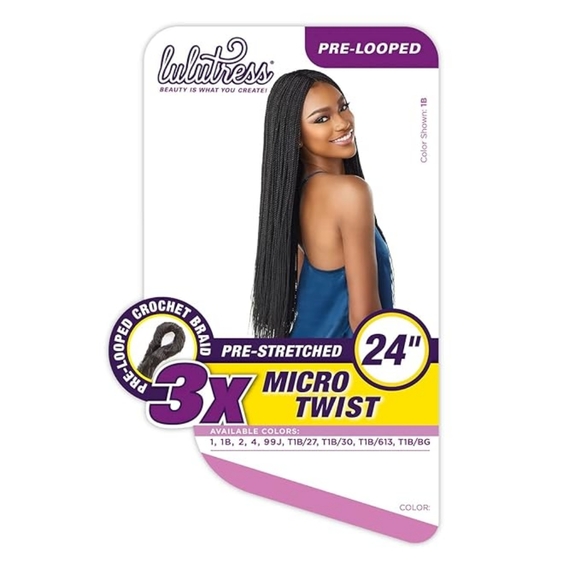Sensationnel Crochet Braids Lulutress 3X Pre-Looped Micro Twist 24" (1B) - Picture 1 of 7